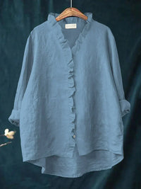 Geraldine | Ruffle Collar Shirt - Blue