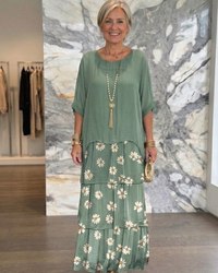 Lara | Elegant Flowing Maxi Dress - Faded Green