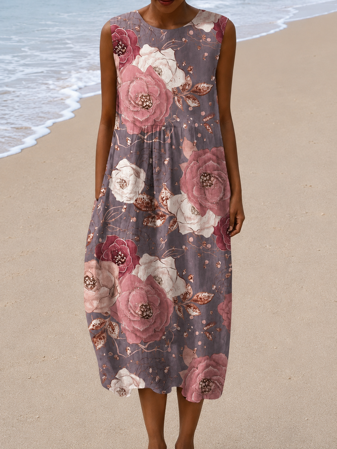 Victoria - Women's Sleeveless Midi Dress with Relaxed Fit