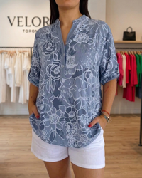 Chantal | Floral Print Blouse - Light Blue