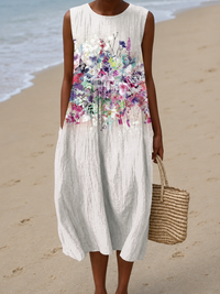 Penelope - Women's Casual Midi Dress with Sleeveless Print - S