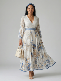 Rielle | Pleated Wrap Midi Dress - White
