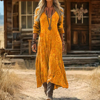 Evelyn | Vintage-Inspired Long Sleeve Casual Dress - Yellow