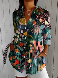 Anica - Vibrant Artistic Button-Up Blouse - Green
