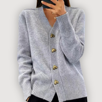 BELLA – HEART BUTTON CARDIGAN - Grey