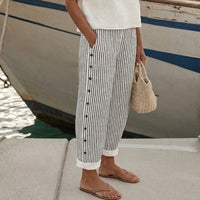 Caitlin | Stylish Striped Button Pants - Black