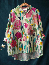 Phoebe | Women's Vintage Flower Art Print Casual Shirt - Multicolour