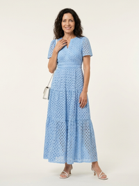 Brielle | V Neck Short Sleeve Tiered Midi Dress - Sky blue