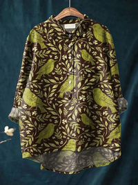 Victoria | Women's Vintage Floral Birds Art Print Casual Shirt - Multicolour
