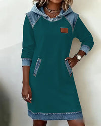 Lunariae – Casual Winter Hoodie Dress - Green