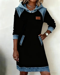 Lunariae – Casual Winter Hoodie Dress - Black