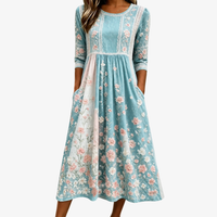 Spring Blossom Patchwork Midi Dress - S
