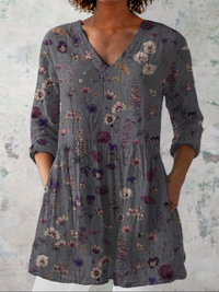 Audrey | Long Sleeve Blouse with V-Neck - Gray