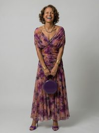 Calen | Off Shoulder Flow Midi Dresses - Purple