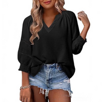 GIANNA™ - Casual Elegant Lantern Sleeve Summer Blouse - Black