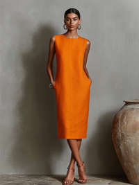 Maureen Midi Dress with pockets - Orange