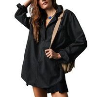 NALINAE™ – Chic V-Neck  Denim Tunic Top - Black