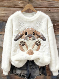 Elise | Winter Bunny Plush Sweater - White
