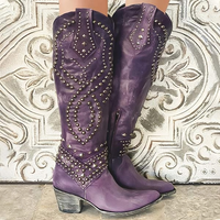 Monroe | Women Western Knee-High Boots - Purple