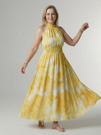 Sylin | Gathered Halter Midi Dress - Yellow