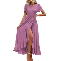 Marjorie™ | Cozy Summer Wrap Ruffle Hem Split Maxi Dress - Purple
