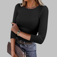 DAVINA™ - Casual Plain Crewneck Slim-Fit Top - Black