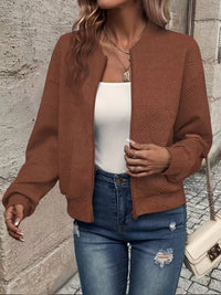 Linda™ | Textured Zip-Up Knit Jacket - Dark Brown