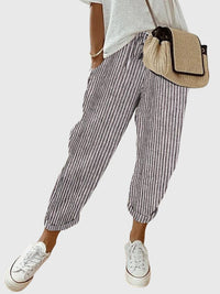 Reina™ | Elegant Women's Pants - Grey (Striped)