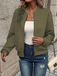 Linda™ | Textured Zip-Up Knit Jacket - Army Green