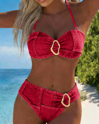 Patricia™ | Metal Buckle Suspender Bikini Two-Piece - Red