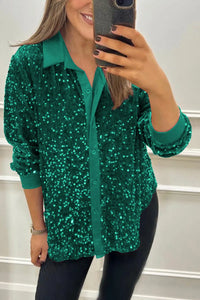 CIARA™ - Shimmer Sequin Shirt - Green
