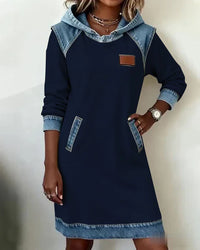 Lunariae – Casual Winter Hoodie Dress - Navy Blue