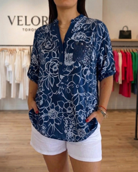 Chantal | Floral Print Blouse - Dark Blue