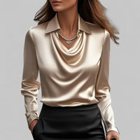 Patricia | Draped Neck Blouse - Champagne