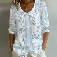 Casual Leaf Print Blouse - Blue