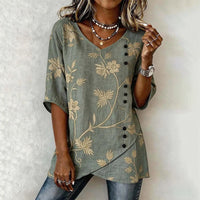 Vintage Floral Print Blouse - Green