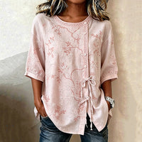 Vintage Leaf Print Blouse - Pink