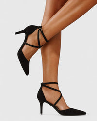 Classy Pointed Toe Real Leather Heels - Black