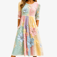 Pastel Bloom Garden Pocket Midi Dress - S