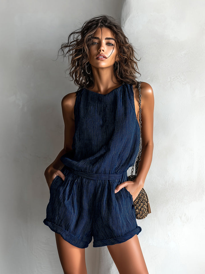 LIVIA | Striped Linen-Blend Romper
