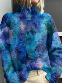 Yvonne | Abstract water floral print turtleneck sweater - Multicolour