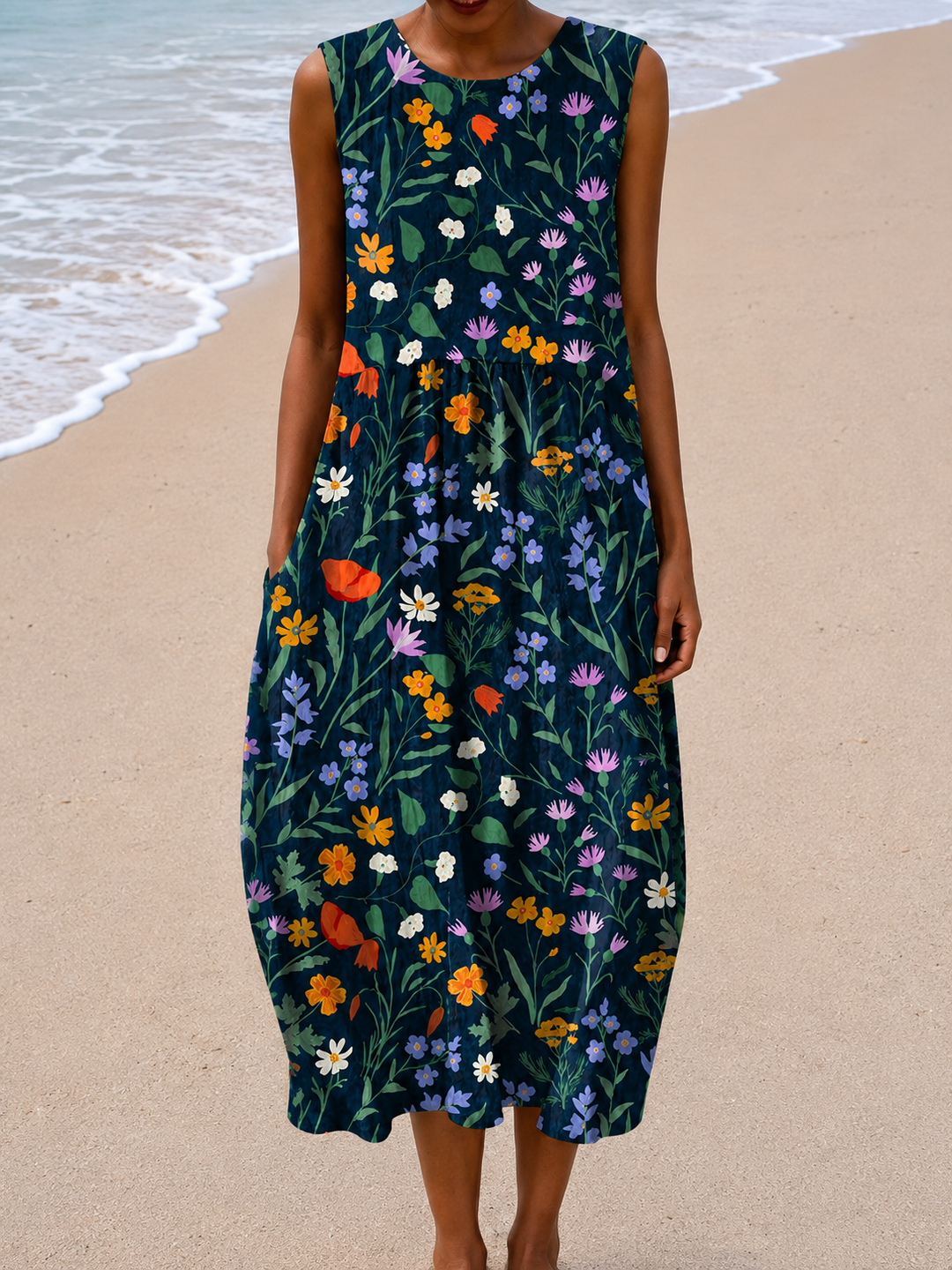 Zoe - Women's Sleeveless Midi Dress with Relaxed Fit