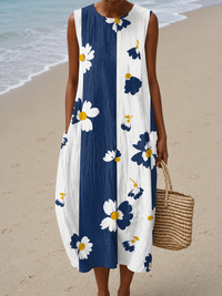 Nora - Women's Casual Midi Dress with Sleeveless Print Design - S
