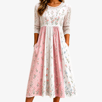 Blush Meadow Patchwork Pocket Midi Dress - S
