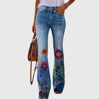 Women Pants with Flowers - Red Flower