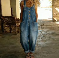 Saylor - Vintage Soft Cotton Denim-Look Overalls - Denim / With Straps