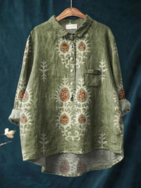 Daisy | Women's Vintage Ethnic Floral Art Print Casual Shirt - Green