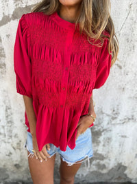 ELIZA™ - Pleated Button-Up Blouse - Red