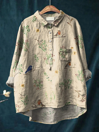 Alice | Boughs And Robin Birds Pattern Printed Women's Casual Shirt - Multicolour
