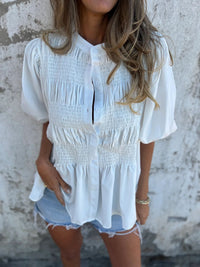 ELIZA™ - Pleated Button-Up Blouse - White